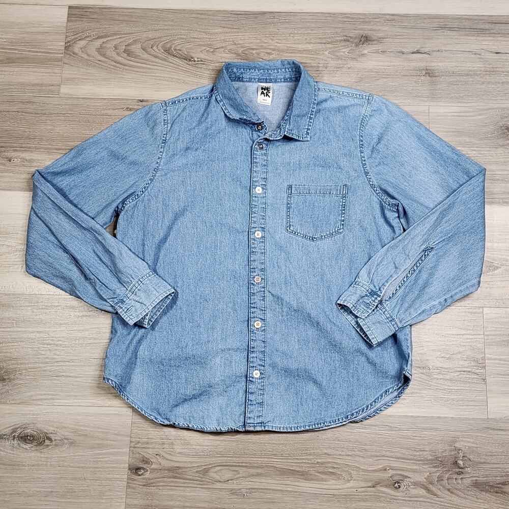 Zumba Shirt Women's Small Light Blue Denim Button Up Long Sleeve